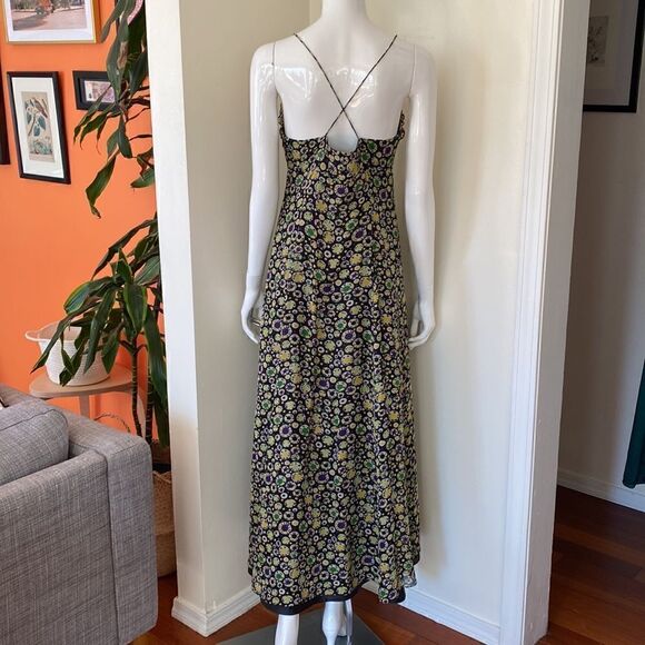 Armani Exchange Black and Yellow Dot Print Ruffle Maxi Dress Size 10 - Picture 6 of 11